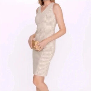 J. McLaughlin Paulson Gingham Tan Check  Sleeveless Sheath Dress Womens size 0